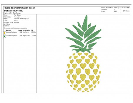 Motif de broderie machine ananas coeur