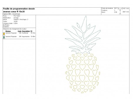 Motif de broderie machine ananas coeur en redwork