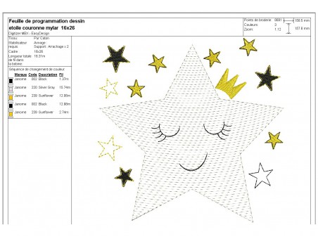 Motif de broderie machine étoile couronne en mylar