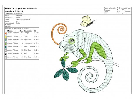 Motif de broderie machine Caméléon en mylar