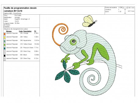 Motif de broderie machine Caméléon en mylar