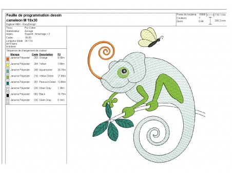 Motif de broderie machine Caméléon en mylar