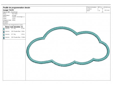 motif de broderie machine appliqué  nuage