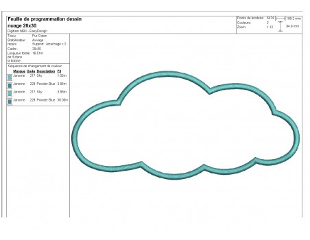 motif de broderie machine appliqué  nuage