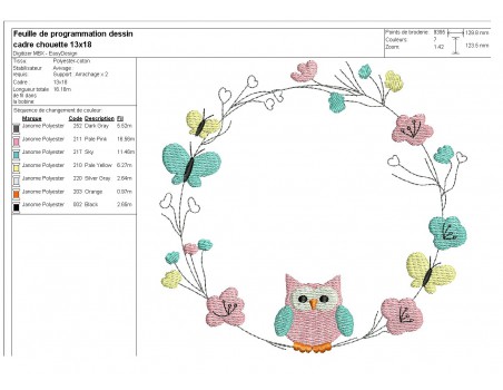 Motif de broderie machine cadre chouette