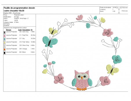 Motif de broderie machine cadre chouette