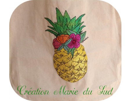 Motif de broderie machine ananas fleurs en mylar