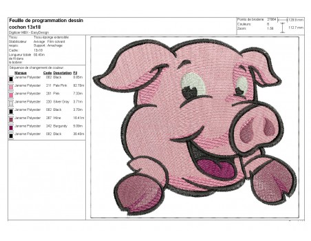 embroidery design applique pig