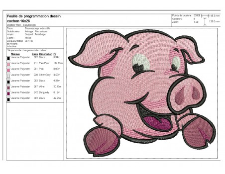 embroidery design applique pig