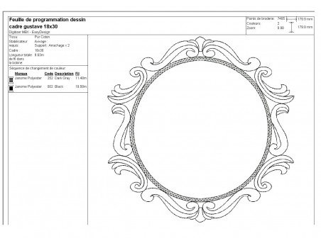 Embroidery design oval frame