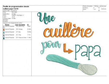 Motif de broderie texte Une cuillère pour Papa