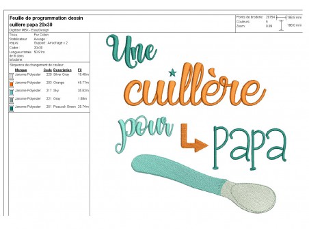 Motif de broderie texte Une cuillère pour Papa