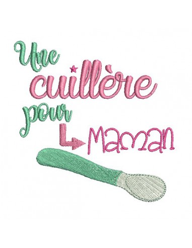 Motif de broderie texte Une cuillère pour maman