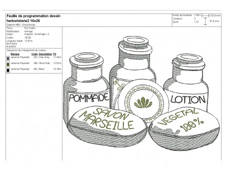 Motif de broderie machine herboristerie