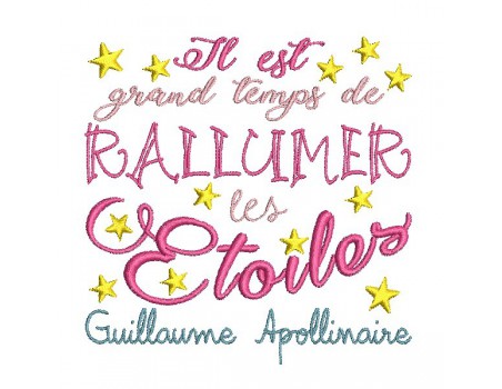 Motif de broderie machine Citation Rallumer les étoiles