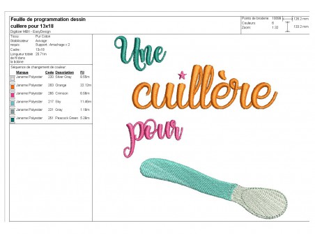 Motif de broderie texte Une cuillère   personnalisable