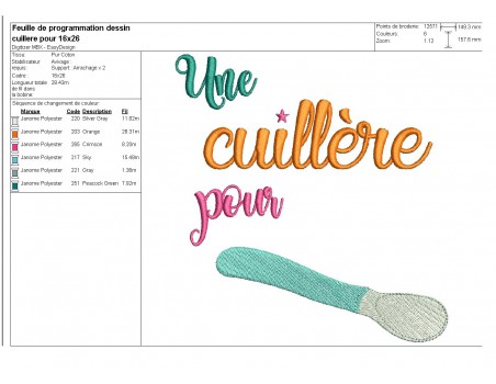 Motif de broderie texte Une cuillère   personnalisable