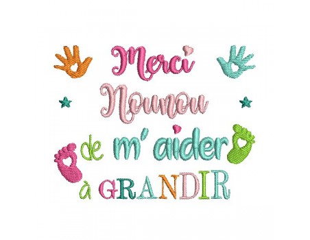 Motif de broderie texte  merci nounou