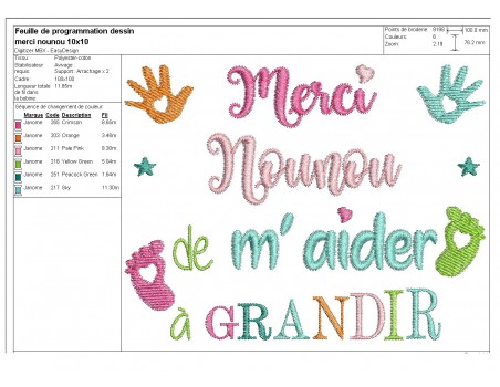 Motif de broderie texte  merci nounou