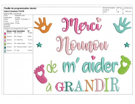 Motif de broderie texte  merci nounou