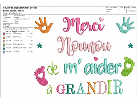 Motif de broderie texte  merci nounou