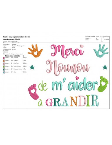 Motif De Broderie Texte Merci Nounou