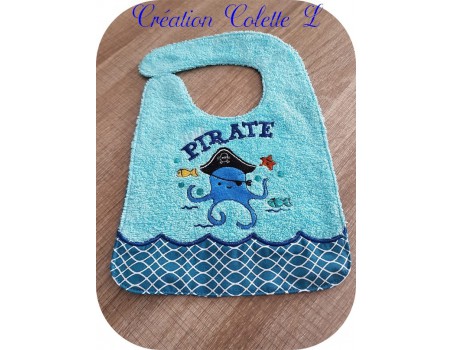 Motif de broderie machine Bavoir personnalisé pieuvre pirate  ITH