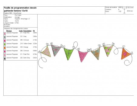 Motif de broderie machine guirlande de fanions multicolores