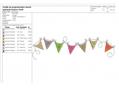 Motif de broderie machine guirlande de fanions multicolores