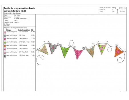 Motif de broderie machine guirlande de fanions multicolores