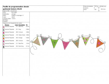 Motif de broderie machine guirlande de fanions multicolores