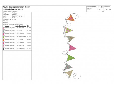 Motif de broderie machine guirlande de fanions multicolores