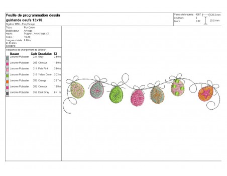 Motif de broderie machine guirlande d'oeufs multicolores