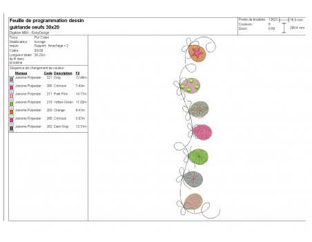 Motif de broderie machine guirlande d'oeufs multicolores