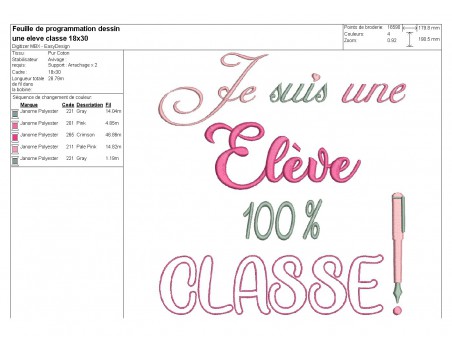 Motif de broderie une élève classe