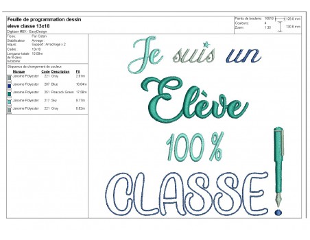 Motif de broderie un élève classe