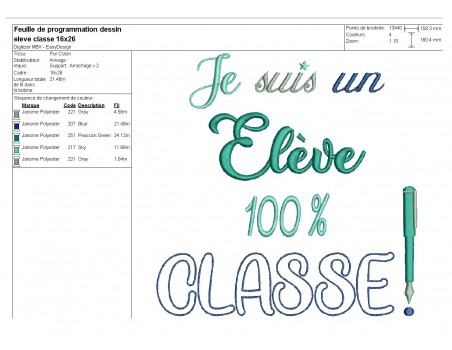 Motif de broderie un élève classe