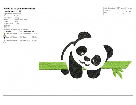 Motif de broderie machine panda de face