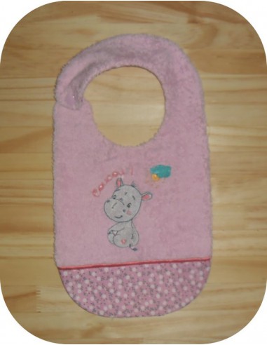 Motif de broderie machine Bavoir  hippopotame  bébé fille  ITH