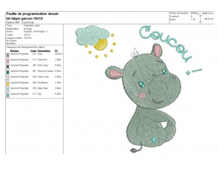 embroidery design baby girl hippo