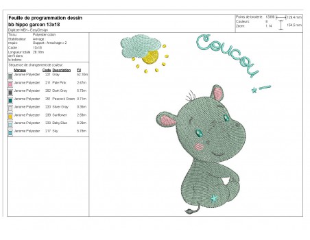 embroidery design baby girl hippo