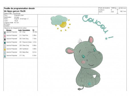 embroidery design baby girl hippo