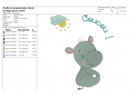 embroidery design baby girl hippo