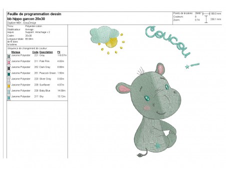 embroidery design baby girl hippo