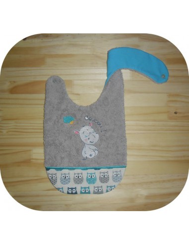 machine embroidery design  Bib ITH baby girl hippo