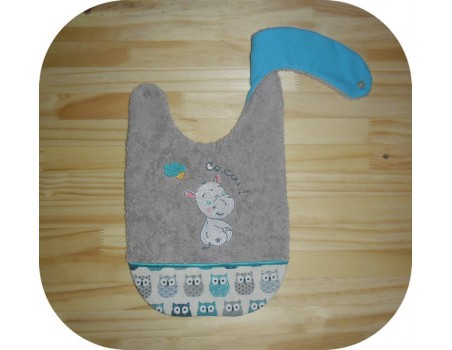 machine embroidery design  Bib ITH baby girl hippo
