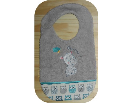 machine embroidery design  Bib ITH baby girl hippo