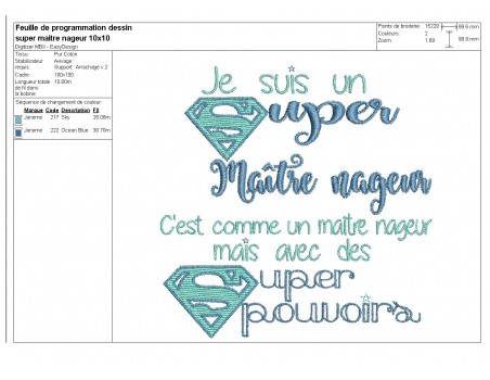 Motif de broderie super maître nageur