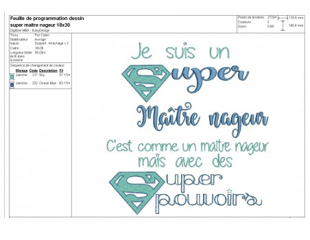 Motif de broderie super maître nageur