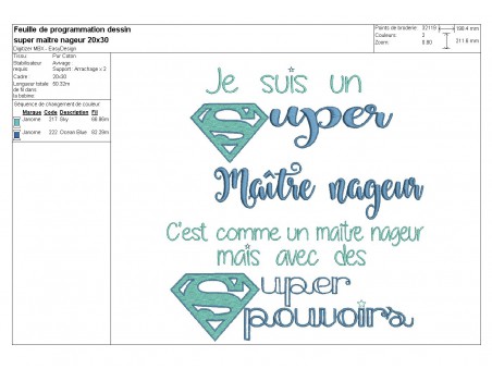 Motif de broderie super maître nageur